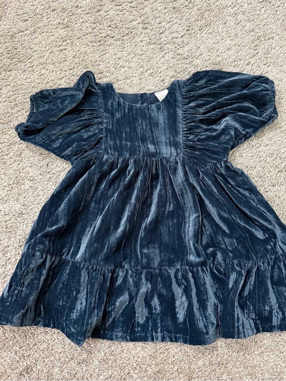 H&M Dark Navy Velvet Puff-Sleeve Baby Dress
